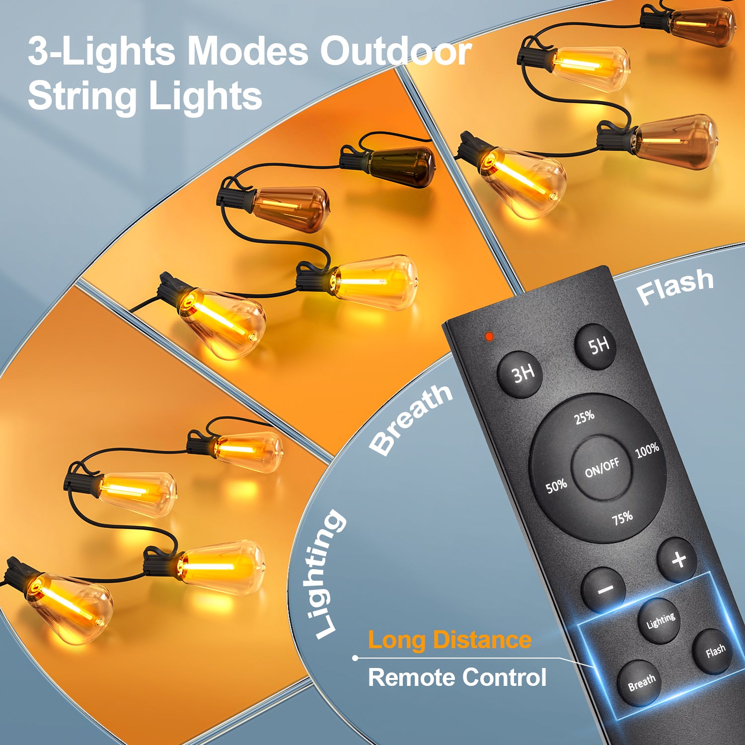 Outdoor String LED Patio Lights - 100Ft 30M Outside Waterproof Light with Remote Dimmable ST38 Shatterproof Bulb Connectable Hanging Outdoor Electric Lighting for Backyard Yard Gazebo Porch Party