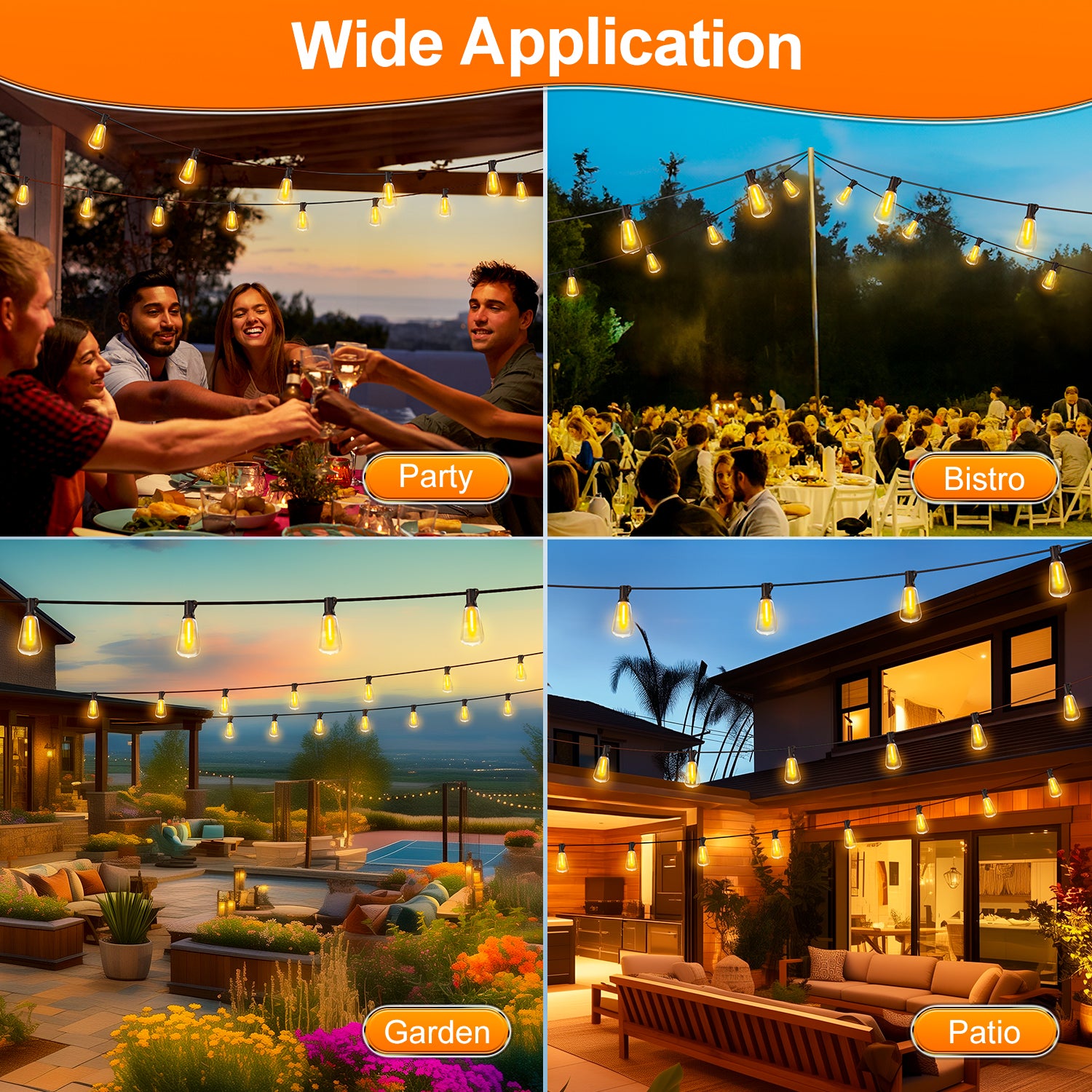 Outdoor String Led Patio Lights - 100Ft 30M Outside Waterproof Light With Remote Dimmable ST38 Shatterproof Bulb Connectable Hanging Outdoor Electric Lighting For Backyard Yard Gazebo Porch Party