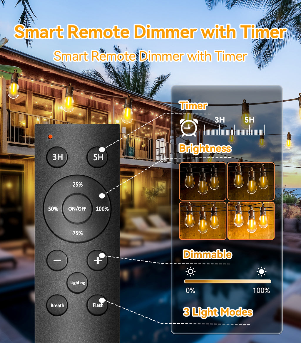 Outdoor String Lights Patio LED Light Outside - 30M 28+2 S14 LED with Remote Control 100ft Porch Lighting IP65 Waterproof