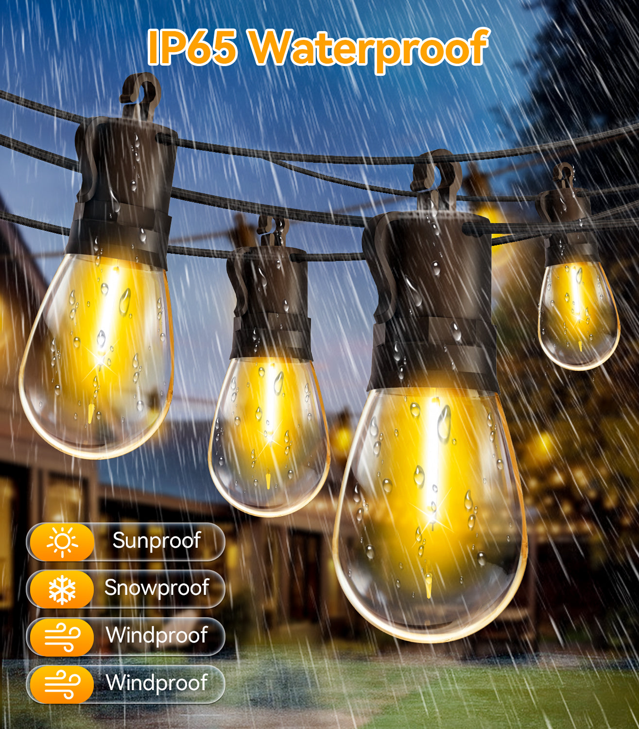 Outdoor String Lights Patio LED Light Outside - 30M 28+2 S14 LED with Remote Control 100ft Porch Lighting IP65 Waterproof
