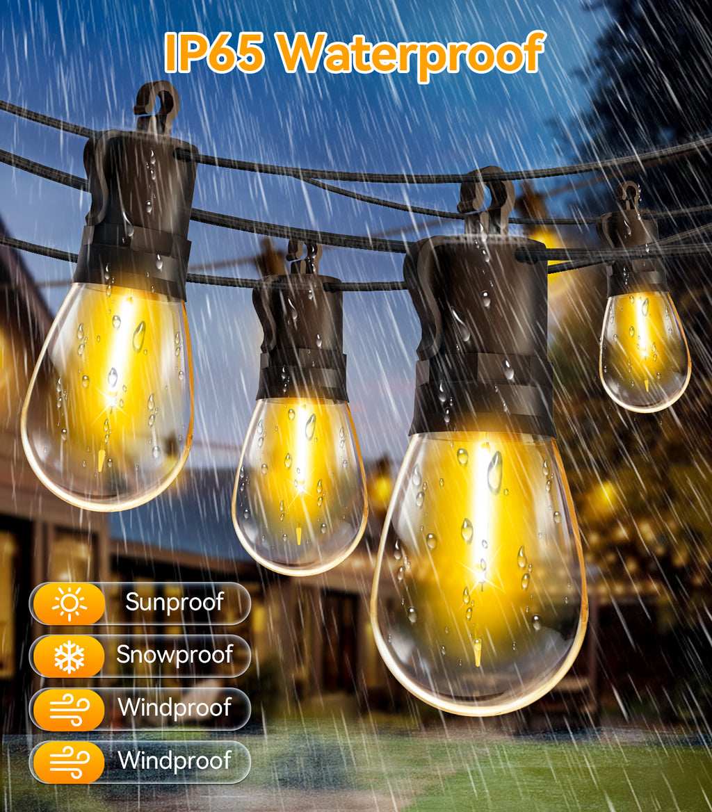 Outdoor String Lights Patio LED Light Outside - 30M 28+2 S14 LED 100ft Porch Lighting IP65 Waterproof