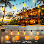 Outdoor String LED Patio Lights - 100Ft 30M Outside Waterproof Light with Remote Dimmable ST38 Shatterproof Bulb Connectable Hanging Outdoor Electric Lighting for Backyard Yard Gazebo Porch Party