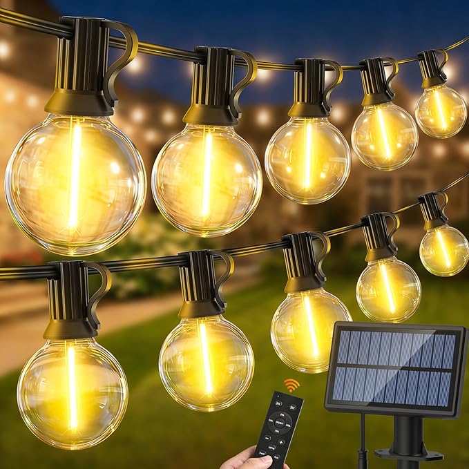 Solar string lights for outdoor use: G40 50ft LED Blub - 15M Solar Garden Lights Remote Controlled Lights for Outdoor Gazebo - Balcony Parties Patio Patio Wedding [Energy Class E]