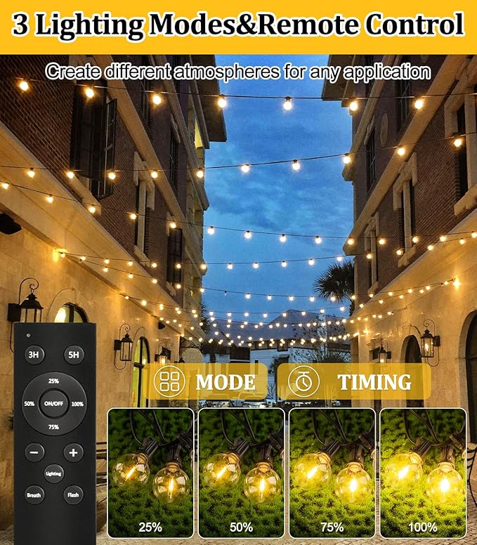 Solar string lights for outdoor use: G40 50ft LED Blub - 15M Solar Garden Lights Remote Controlled Lights for Outdoor Gazebo - Balcony Parties Patio Patio Wedding [Energy Class E]