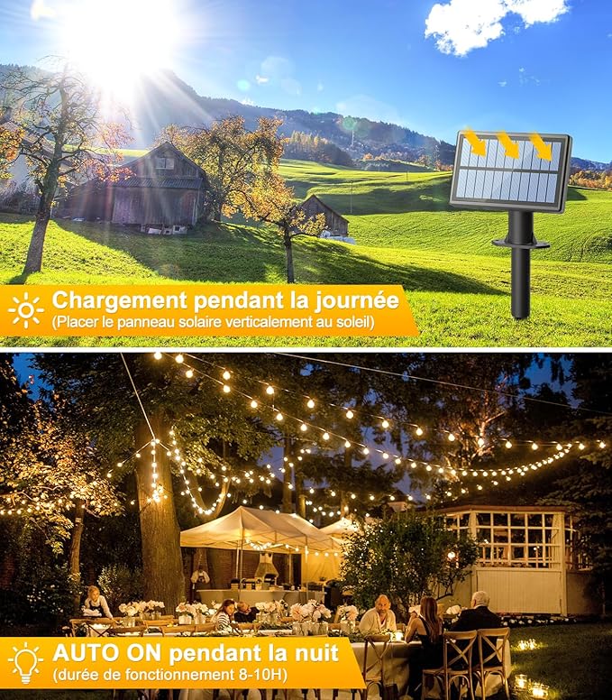 Outdoor Solar Garden Lights: G40 50ft LED Bulb - 15m Solar Garden Light Bulbs for Outdoor Gazebo - Balcony Party Patio Wedding [Energy Class E]