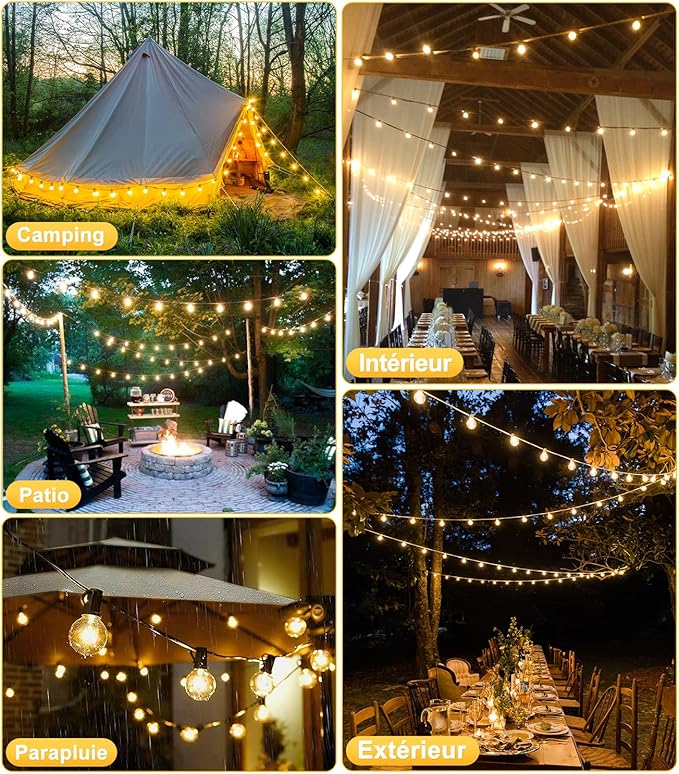 Outdoor Solar Garden Lights: G40 50ft LED Bulb - 15m Solar Garden Light Bulbs for Outdoor Gazebo - Balcony Party Patio Wedding [Energy Class E]