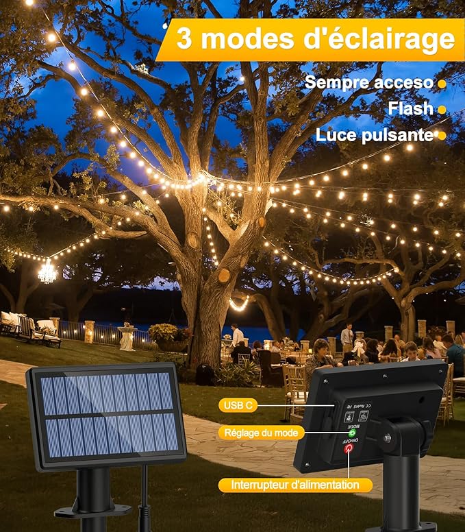 Outdoor Solar Garden Lights: G40 50ft LED Bulb - 15m Solar Garden Light Bulbs for Outdoor Gazebo - Balcony Party Patio Wedding [Energy Class E]