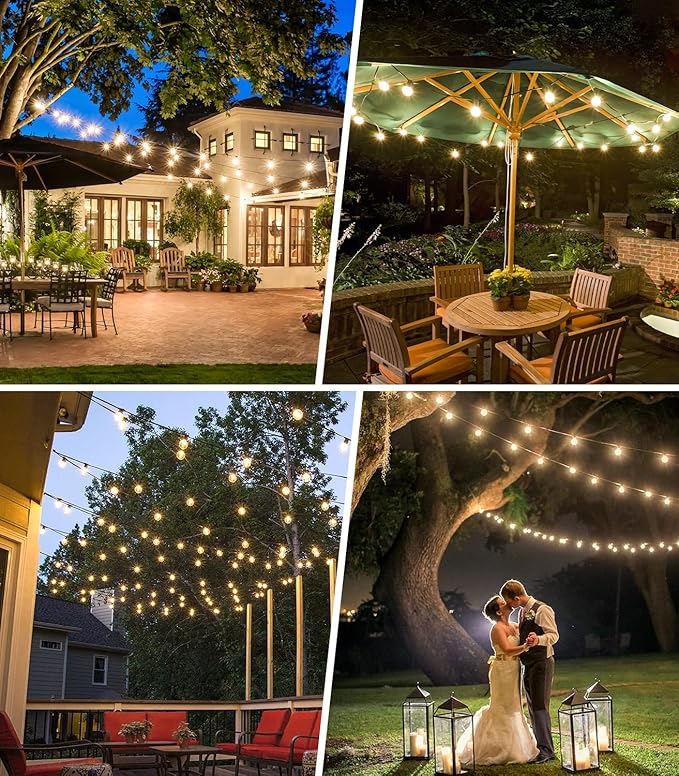 Solar string lights for outdoor use: G40 50ft LED Blub - 15M Solar Garden Lights Remote Controlled Lights for Outdoor Gazebo - Balcony Parties Patio Patio Wedding [Energy Class E]