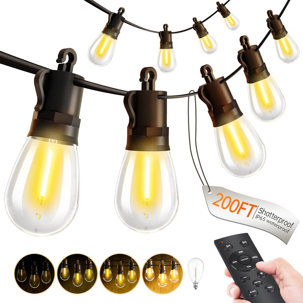 Outdoor String Lights Patio LED Light Outside - 30M 28+2 S14 LED with Remote Control 100ft Porch Lighting IP65 Waterproof
